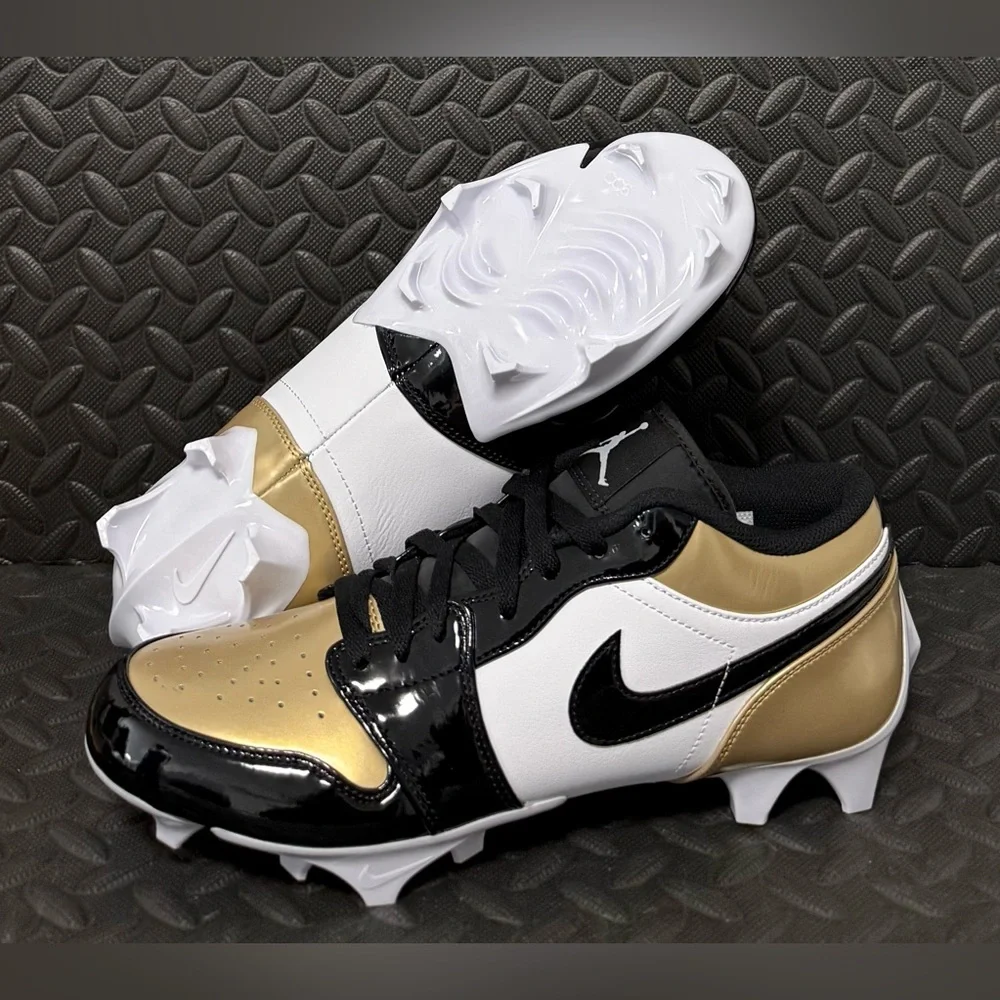 Nike Air Jordan 1‎ Low TD Athletic Football Cleats Patent Gold Toe Mens Sizes